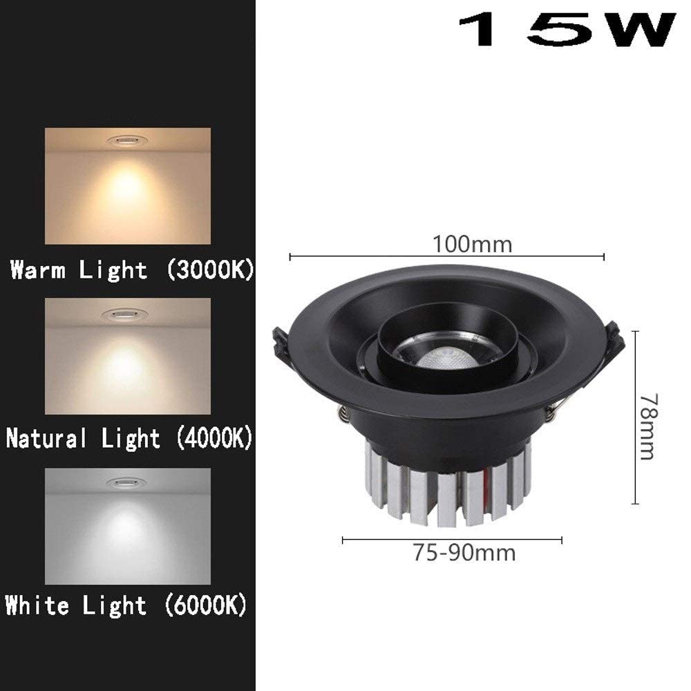 Reflektor, 15 W LED Regulowany panel sufitowy wpuszczany panel sufitowy Okrągła lampa antyodblaskowa Zintegrowana płaska Downlight Kryty Sklep Handlowy Centrum Handlowe Biuro Korytarz Nawa Dekoracja