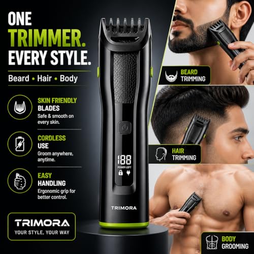 Image of TRIMORA SmartOne Fully Waterproof Hair Trimmer, 180 min Runtime, 25 Length Settings, Cordless, Stainless Steel Blade, Black, Battery Powered