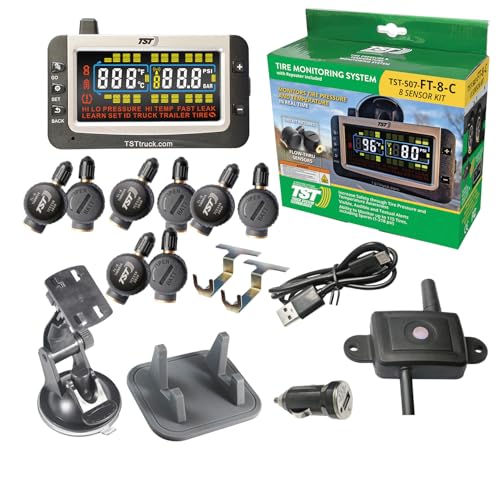 TST 507 Series TPMS - RV Tire Pressure Monitoring System with 8 Flow Thru Sensors & Color Display Monitor for Travel Trailers, Campers and Motorhomes (Metal Valve Stems Required for Flow Thru)