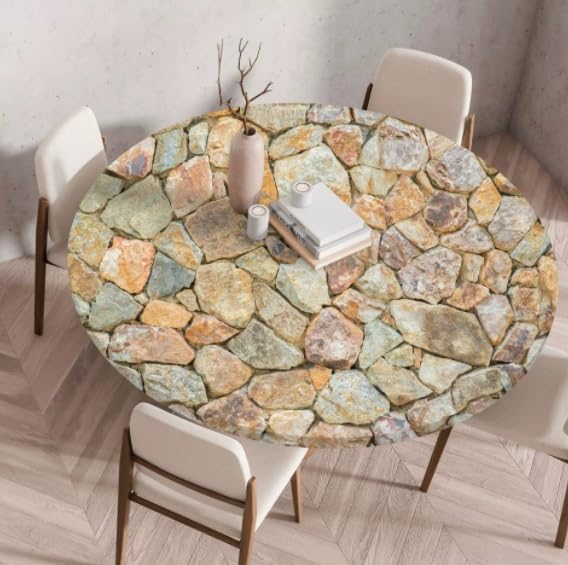 Nappe ronde imprimée imperméable et housse élastique bois