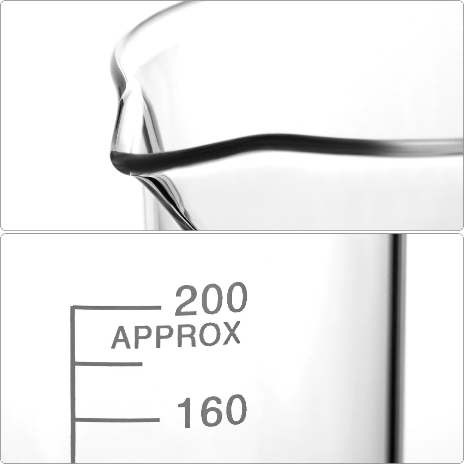 Set 4 Béchers in Vetro Borosilicato Graduati 25ml 50ml 100ml 200ml per Laboratorio, Cucina e Esperimenti Scientifici