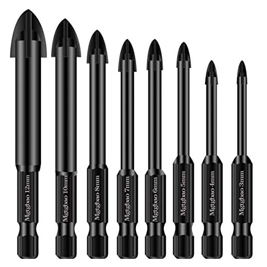 8PC Concrete Drill Bit Set, Mgtgbao 3 to12mm Masonry Drill Bits for Tile,Brick, Plastic and Wood,Tungsten Carbide Tip Best for Wall Mirror and Ceramic Tile on Concrete and Brick Wall (1/8”~1/2”)