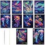 Georgie Porgy Kratzbilder Set DIY Bastelsets für Kinder Erwachsene Magic Rainbow A4 Kratzpapier für Weihnachten Geburtstagsgeschenk mit Kratzwerkzeuge Kit (Nachtleuchtend Meereswelt+Wal)