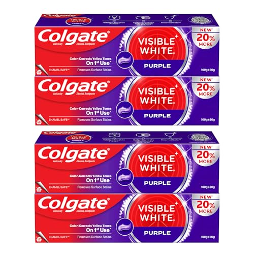 Image of Colgate Visible White Purple Toothpaste Color-Corrects Yellow Tones on 1st Use Removes Surface Stains Enamel Safe (480g) (Pack of 2 x 240g)