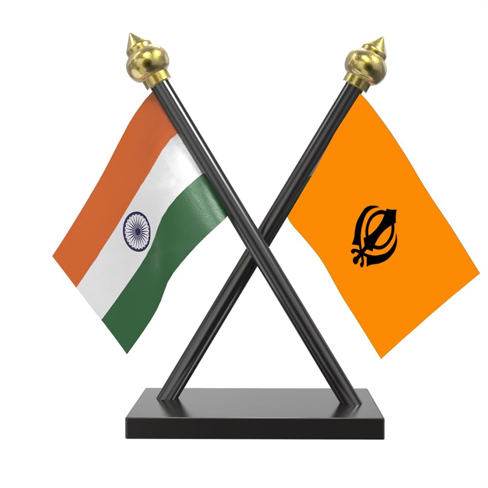 The Flag Company Sikh Flag Cross Car Dashboard Flag | India & Sikh Dual 2x3 Inch Flags with Acrylic Base & Poles | Spiritual & Patriotic Car & Desk Décor-image-30