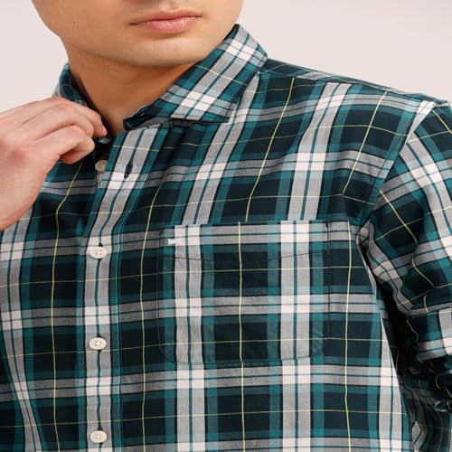 Image of BASICS 100% Cotton Checked Shirt for Men | Slim Fit | Everyday Smart Casual Wear | Full Sleeve