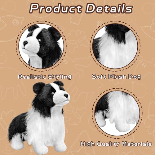 Tiny Heart Border Collie Stofftier Plüschtier 28cm/11” realistisches Border Collie Plüsch schönes Tier niedliche und weiche Geschenke Hund für Kinder Jungen und Mädchen Spielzeug Schwarz
