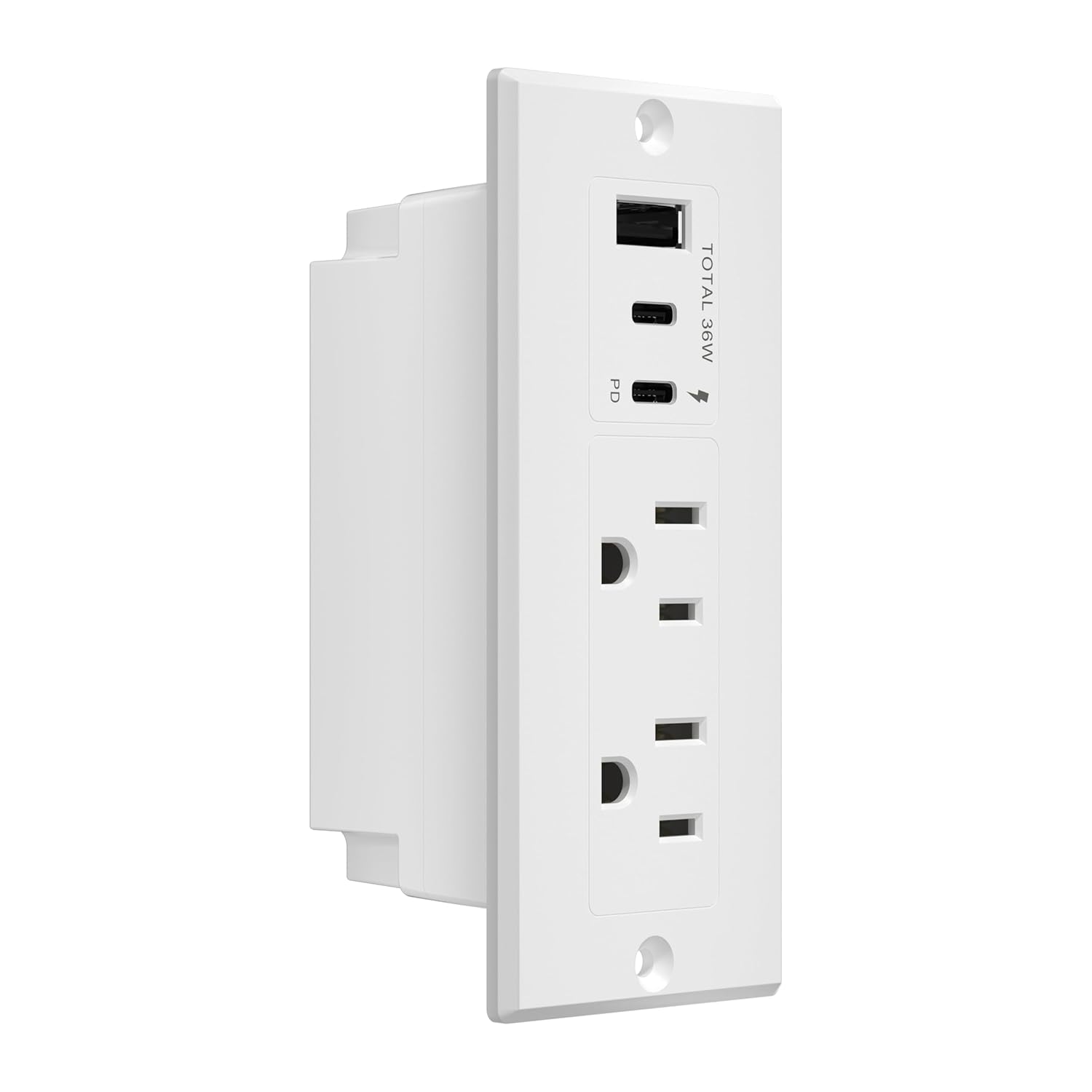 LIDER PD 36W Recessed Outlet Station with USB-A and USB-C Ports, Desktop Power Grommet, Power Delivery, Tamper-Resistant Receptacles, Power Strip for Desks and Cabinet, White, 6.5ft Cord, ETL Listed