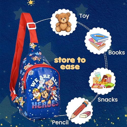 Image of Kids Space Theme Crossbody Chest Sling Bag, Navy Blue with Astronaut Print, Adjustable Strap, 17x13x6.5 cm, Perfect for School and Picnics