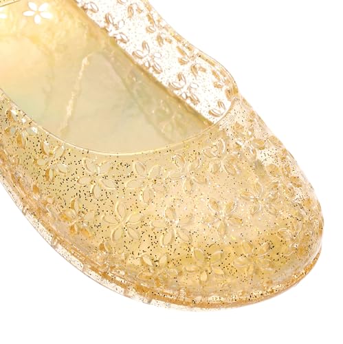 Image of Princess Dress Sandals Jelly Shoes for Toddler Girls Size 8, Blue Bird Nest Layered Lines Mary Jane Flats Childrens Clear Glitter with Hollow-Carved