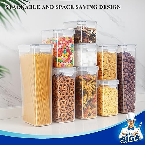 MR.SIGA 12 Pack Airtight Food Storage Container Set, BPA Free Kitchen Pantry Organization, Kitchen Canisters for Cereal, Spaghetti, includes 16 Reusable Sticker Labels