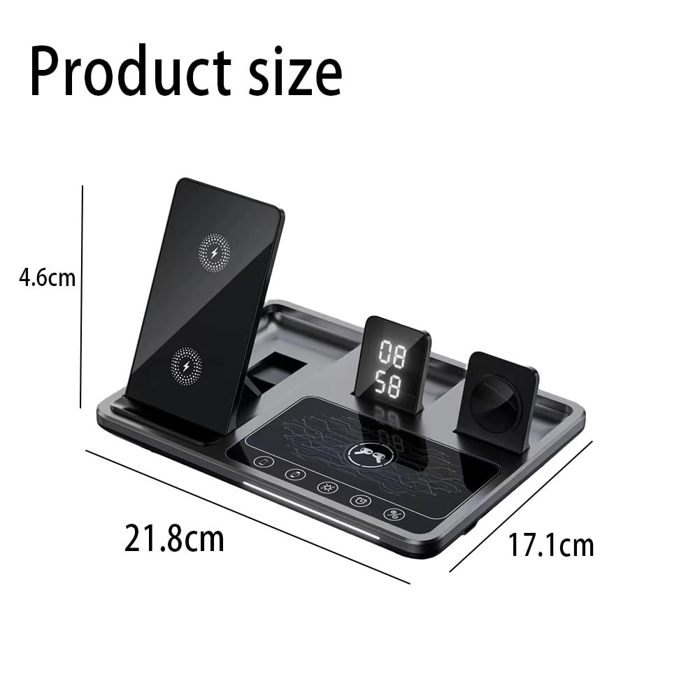 Zureze Station, 4 in 1 Sveglia Wireless Charger Stand, Stazione di Ricarica Liftable per Più Dispositivi, Stazione di Ricarica Wireless Universale 4 Pollici Accelera la Ricarica del Dispositivo