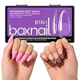 BTArtbox Mandel Nageltips für Gelnägel PMMA 500 Stück Pre-Buff Soft Gel Tips für Nägel, Soak Off Almond Full Cover Nail Tips Mittel Harz Künstliche Fingernägel mit Box, keine Risse, 10 Größen