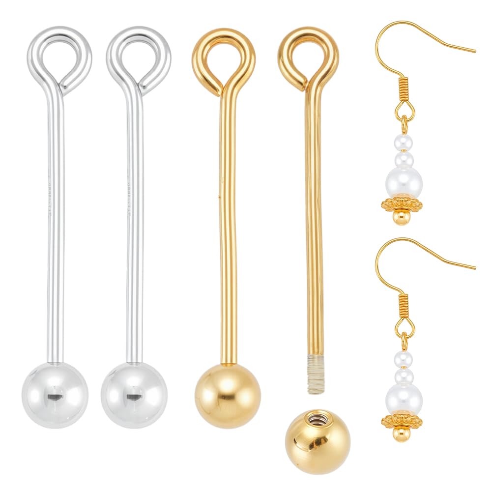 BENECREAT 6Pcs Platinum and 18k Gold Plated Head Pins with Jump Ring, 2Color 0.8 Inch Eye Pins for DIY, 925 Sterling Silver Long Ball Pendants for Earring Necklace Bracelet Jewelry Making, 0.8mm Thick