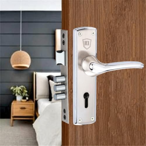 Image of 1009 SS Chrome Finish Mortise Door Lock Handle Set | Main Door Locks for Home | KY 6-Lever 65mm Double Turn Lock Mechanism | Door lockset for Living Room, Bedroom,Bathroom