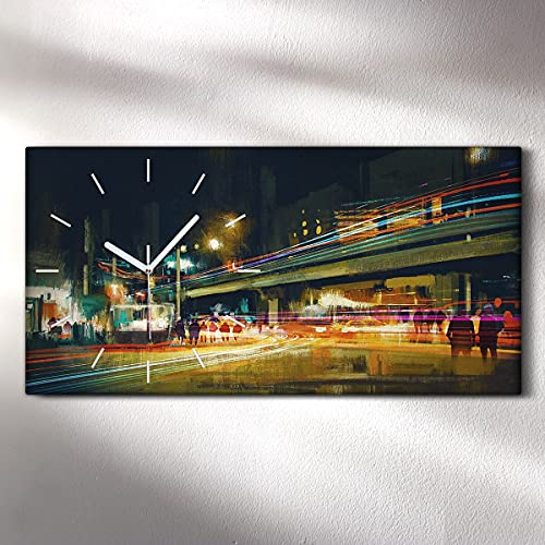 Horloge sur Toile Art Moderne Toile Lumineuse Ville Nuit 60x30cm