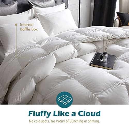 Cobnom Organic Cotton Down Comforter Queen Size - Fluffy High Fill-Power Down & Feather Fibers Duvet Insert, All-Season Hypoallergenic Hotel-Style Bedding (Ivory White 90x90 Inch) - Thumbnail 3