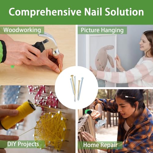 Image of 1002pcs Hardware Nails Assortment Kit, Nails for Hanging Pictures, Small Wall Nails for Hanging, Finishing Nails, Common Wood Nails, Mini 8oz Claw Hammer and Nails Set with Magnetic Wristband