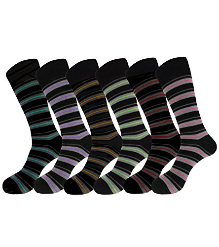 MENS DRESS SOCKS STRIPE DESIGN FORMAL NOVELTY COOL CREW FASHION DESIGNER SOCKS SIZE 10-13 (6-PAIRS)