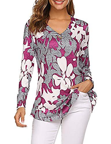 RJINS T-shirt da donna con scollo a V stampato a