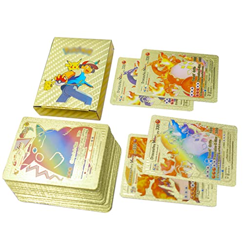 55 Poke-Karten, Goldfarben, französische Poke-Karte, französische Poke-Karte (offizielle Poke-Karte), Poke-Karte Gold Metall, Poke Karte Metall Gold wie Mädchen, Jungen, Poke-Fans, Geschenk Cover