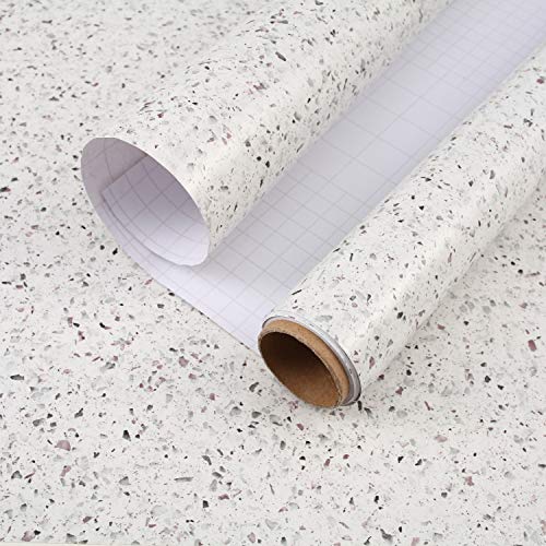 Terrazzo Contact Paper for Countertops Waterproof Kitchen Countertop Peel and Stick Marble Wallpaper Vinyl Self Adhesive White Granite Countertop Contact Paper for Cabinets Drawers Desk 15.7x80"