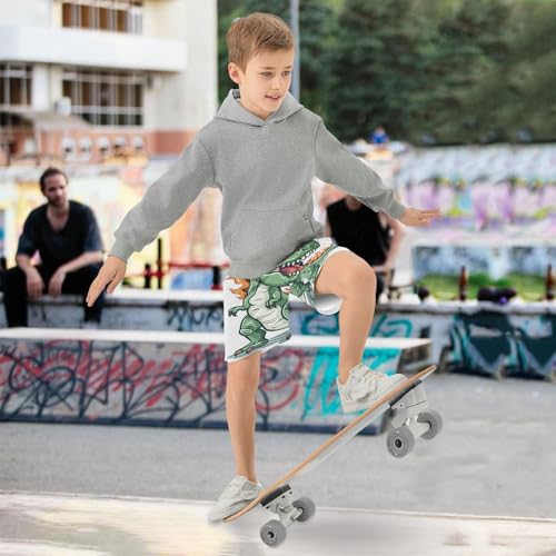 Boys Casual Shorts, Athletic Gym Shorts Elastic Waist with Pockets Green Fire Dinosaur Summer Sports Homewear 7-15Y2