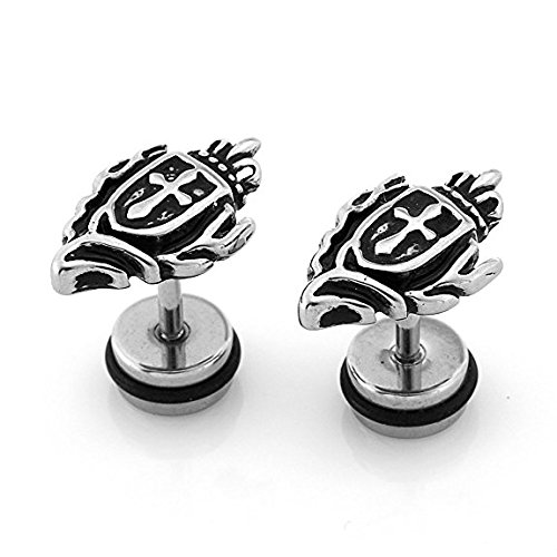 316L Stainless Steel Cross Shield Screw Back Stud Earrings for Men & Women, 2 pcs