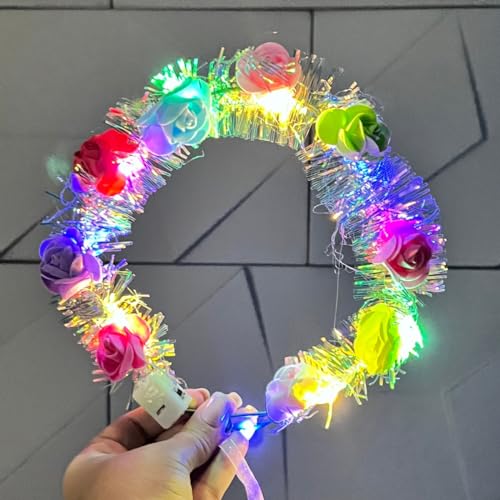 Tiara Coroa Led Flor Carnaval Bloquinho Ajustável Fantasia Guirlanda bandana Brilhante Aniversário C