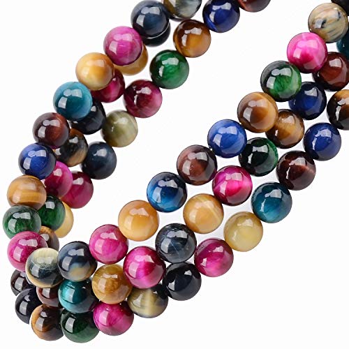 100Pcs Natural Crystal Beads Stone Gemstone Round Loose Energy Healing Beads With Free Crystal Stretch Cord For Jewelry Making (Multicolor Tiger Eye9, 8Mm) #TOP4