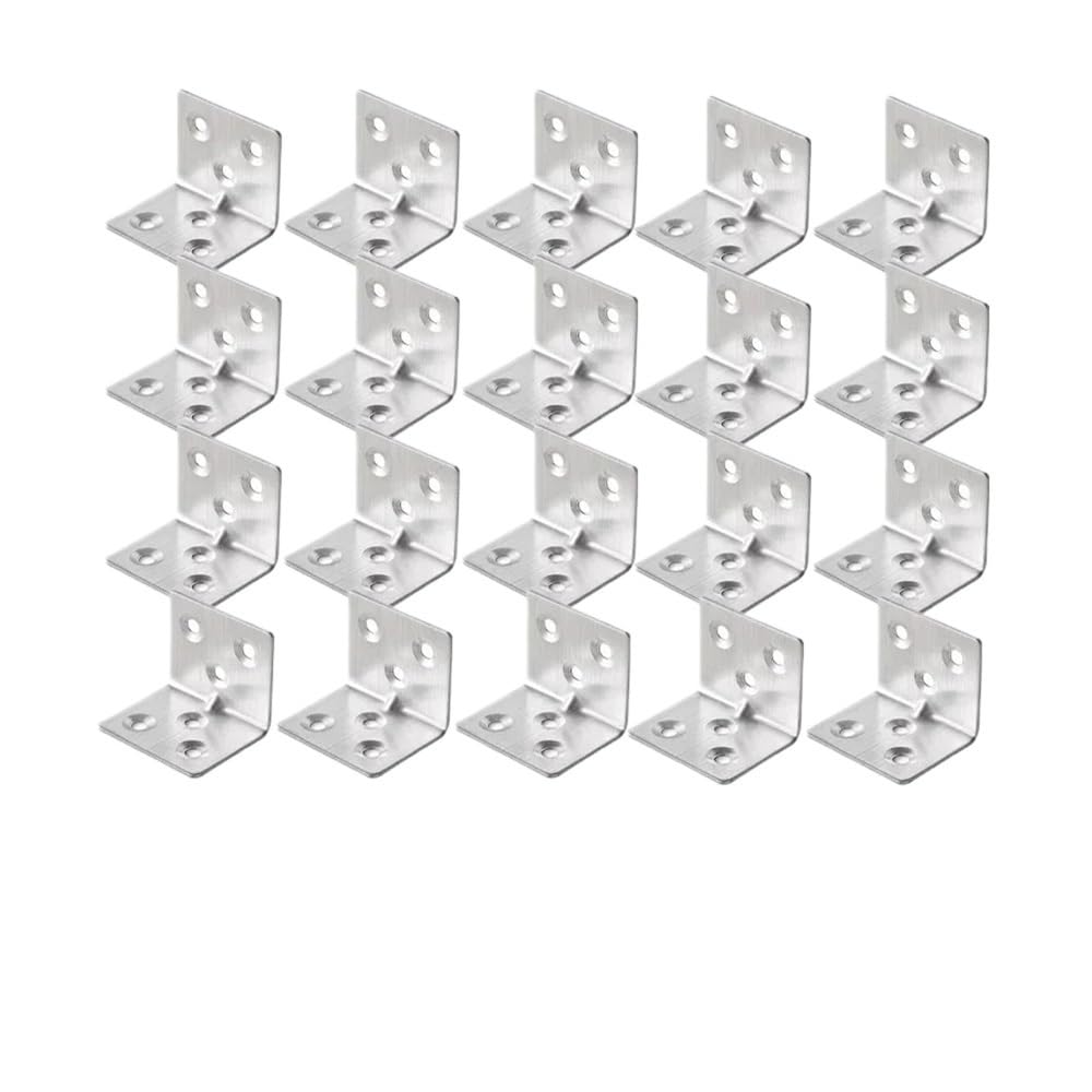 Sunrrafck Silver-20Pcs-(6 Holes) 10/20Pcs Universal Stainless Steel Corner Bracket 90 Degree L-Shaped Right Angle Fixed Brace Fastener For Wood Furniture Bedframe Cabinet(Silver-20Pcs-(6 Holes))