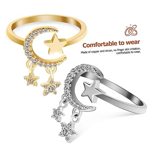 Bagues 2 pièces zircon hypoallergénique éclatant design étoile lune