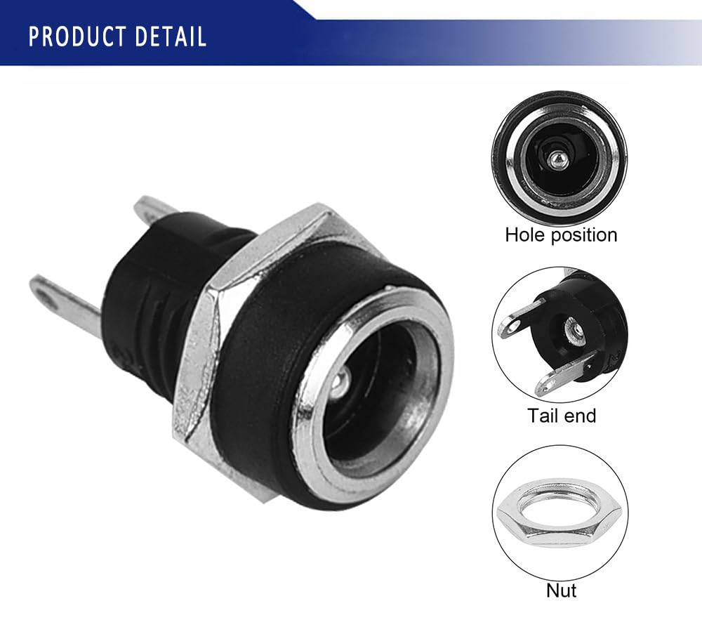 10pcs Tomada De Alimentação DC Conector Fêmea Para Montagem Em Painel 5,5 x 2,1mm EF | Brasil