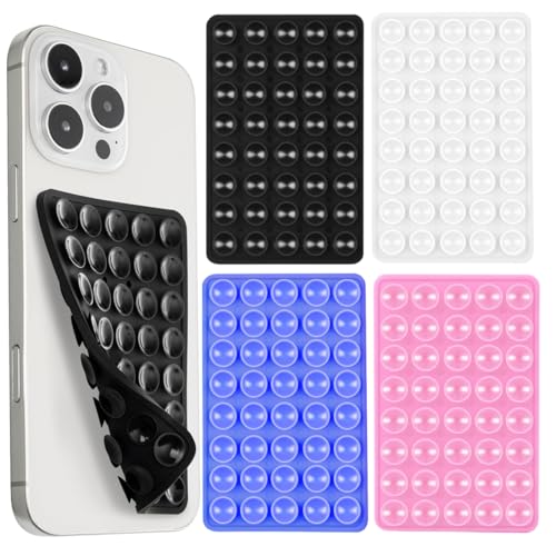 4 Stück Silikon Handy Saugnapf Halterung, Doppelseitiger Handy Saugnapfhalter Anti Rutsch,Handy Saugnapf Smartphone Halterung,für Alle Handy Modelle(4 Farben)