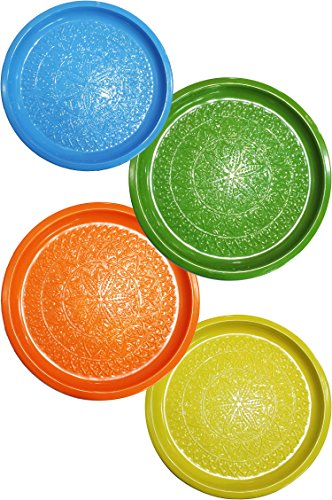 Orientalisches rundes Tablett aus Metall Tatmanur Gelb 40cm groß | Marokkanisches Teetablett Bunt | Orient… – Bild 5