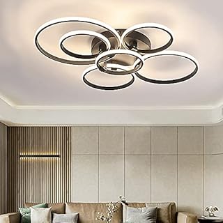 Ceiling Light 6 Rings LED Modern Nordic Luxury Dimmable with Remote Control Black White Large Ceiling Lamp for Living Room Bedroom Lobby Office 70W (Black)