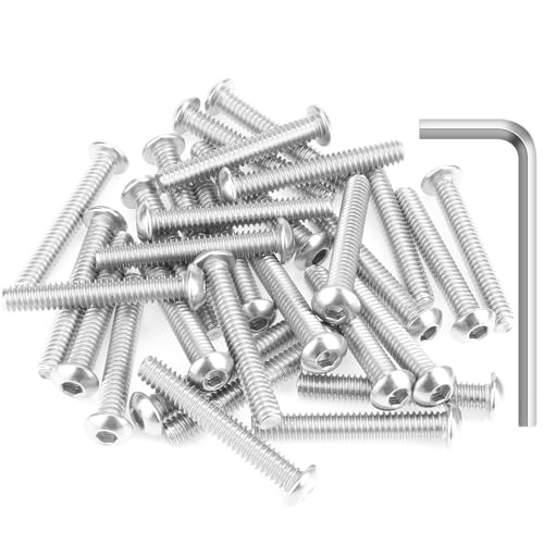 Image of 30 Pieces 1 /4-20 x 1-5 /8 inch Button Head Socket Cap Screws Bolts, HELIFOUNER 304 Stainless Steel (18-8) Screws, Bright Finish, Fully Threaded