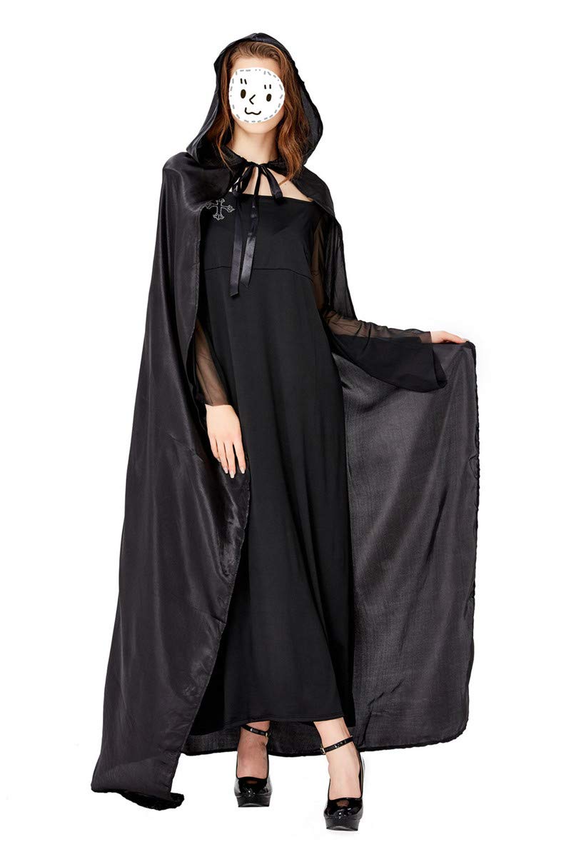 Vampir Umhang Mit Kapuze - Schwarzer Halloween Cosplay Cape Für Gruselpartys