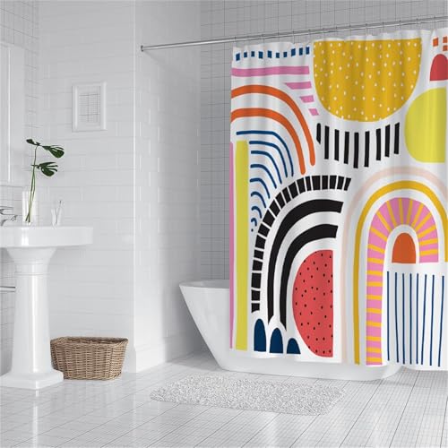 Rideau de douche imperméable et lesté anti-adhérence avec motifs géométriques - 2