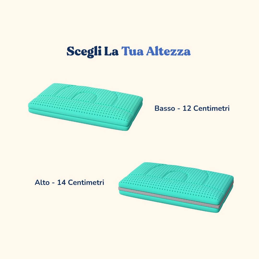 Cuscino Medico Cervicale in Aloe Vera, Basso - 12 cm, Due Altezze Disponibili, Made in Italy, Ortopedico Allevia Dolori, Antiacaro, Anallergico, Fresco