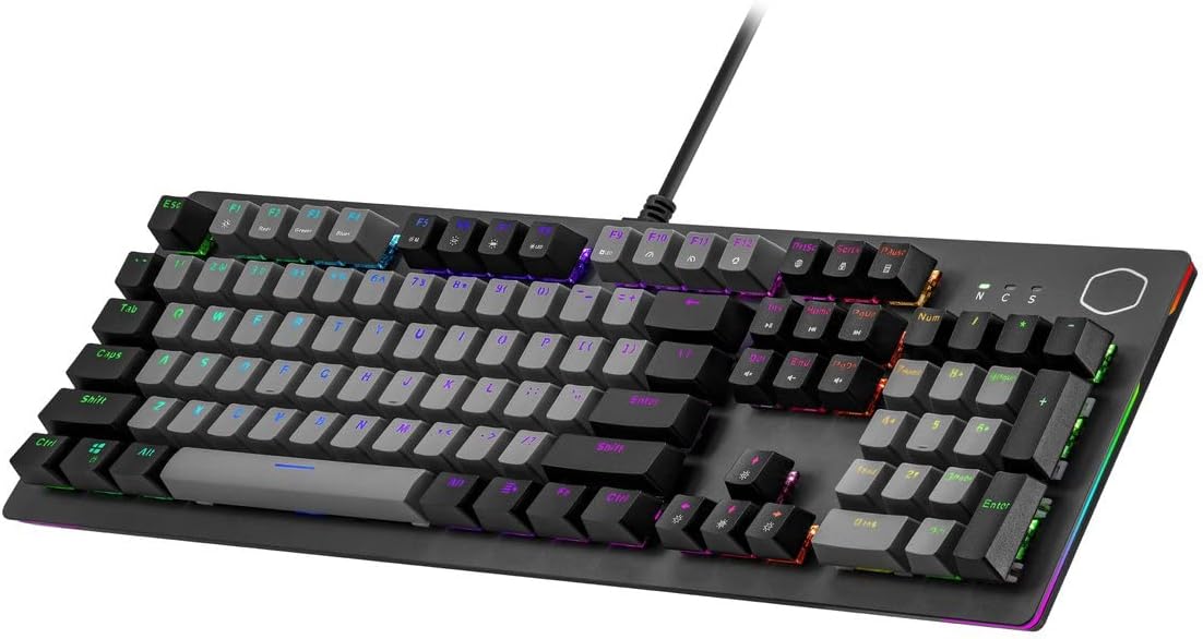 Cooler MasterCK352 Full Mechanical Gaming PC Keyboard, Tactile Brown Switches, Customizable RGB Illumination and Lightbars, Sandblasted Aluminum Top, Dual Keycap Scheme, QWERTY (CK-352-GKMR1-US)