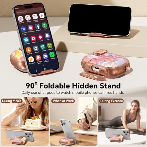 Image of for AirPod Pro 3 Case 2025, with Safty Lock & Phone Stand for Pink AirPod Pro 3 Generation Case Cover for Women Girly, iPod Pro 3 Cases with Keychain & Cleaner Kit - Oil Painting Flower