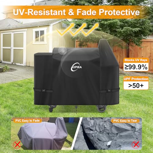 Image of Kipiea 600D Heavy Duty Pellet Grill Cover for Pit Boss Austin XL & Rancher XL, Waterproof Wood Pellet Smoker Cover with Windproof Buckles, UV Resistant, No Tear, No Fading