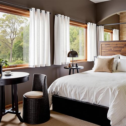 Image of jinchan Linen Curtains 63 Inch Light Filtering Grommet 2 Panels Set White