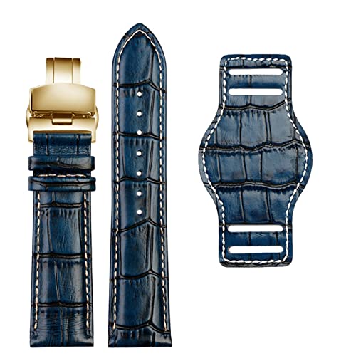 Bracelet de montre en cuir bleu doré 22mm pour sublimer vos tenues masculines