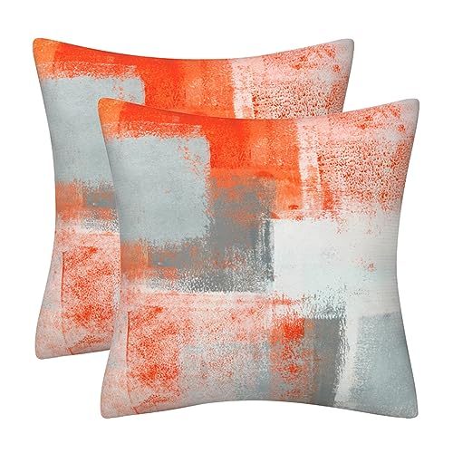 DILOXNSU Cushion Covers 50cm x 50cm Set of 2 Double-Sided Orange Grey White Abstract Art Painting Velvet Modern Decorative 20x20 Inches Pillow Cover for Sofa Livingroom Bed Cushions Cases
