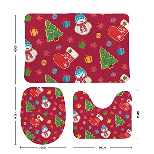 Conjunto de tapetes de banheiro 3 peças de Natal, gengibre, boneco de neve para banheiro, macio, ant