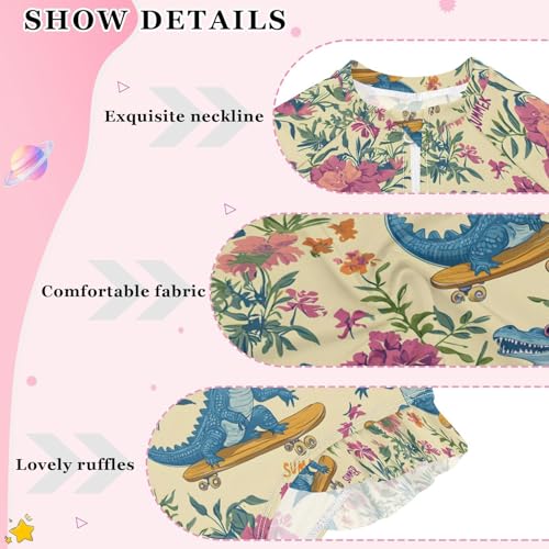 ALAZA Crocodile Floral Blossom Girls One Piece Swimsuit Long Sleeve Rash Guard Swimsuits UV 50+ Swimwear Zipper4