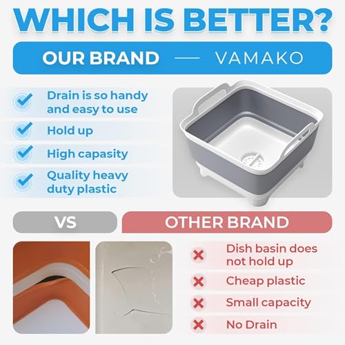 Image of Collapsible Wash Basin with Drain Plug - 2.4 Gallon Foldable Wash Basin for Baby Bottles, Space-Saving Dish Pans for Washing Dishes in Sink, Collapsible Laundry Tub, Portable RV Camping Bin