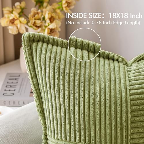 Image of MIULEE Spring Decorative Throw Pillow Covers for Couch Bed Livingroom 18x18 Inch Set of 2 Green Boho Accent Throw Pllows Broadside Striped Patchwork Soft Corduroy Summer Pillowcases